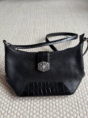 Brighton | Vintage Black Leather Croc Embossed Shoulder Bag Purse